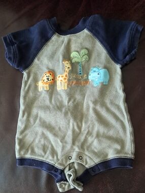 The Kids Source Baby Jungle Friends Romper - Navy & Olive